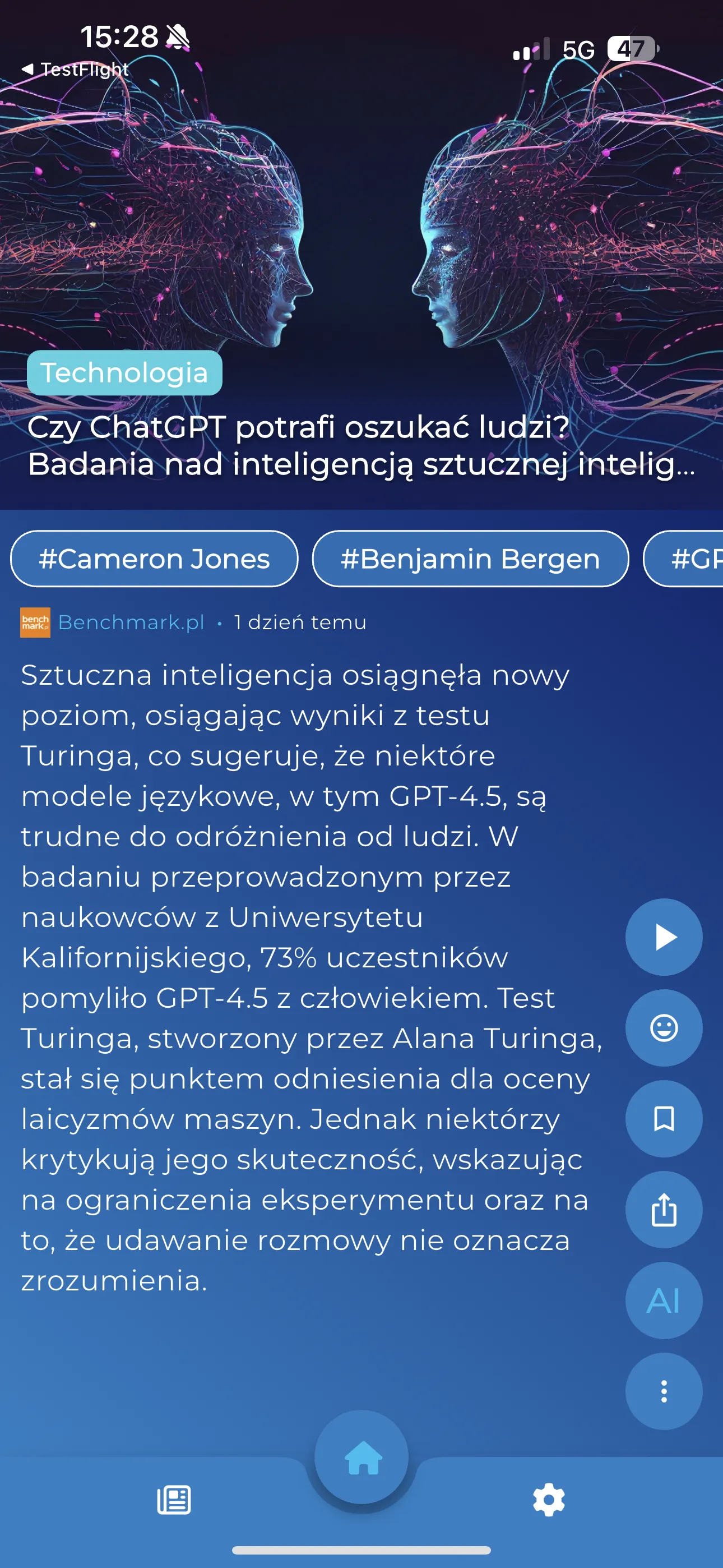 Ravens News - Ekran główny aplikacji z personalizowanymi wiadomościami